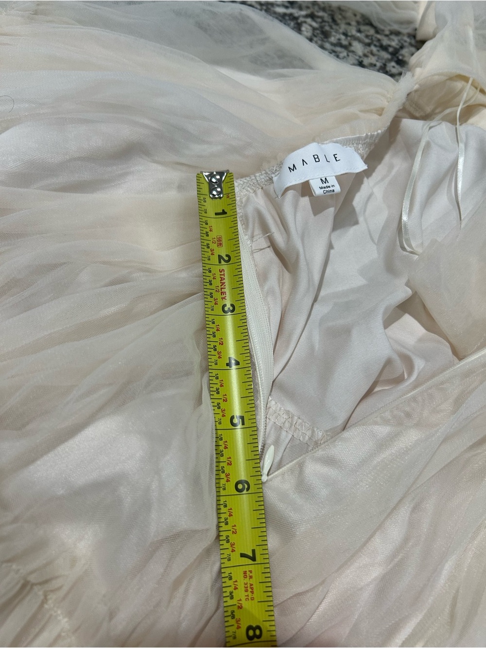 MABLE Mini Dress Mesh Tier Tulle Ruffle in Cream Size M Whimsical Fairycore NWOT - Picture 11 of 11